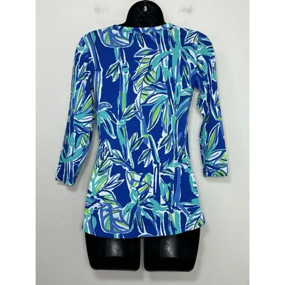Lilly Pulitzer Blue Crush Bamboo Palmetto Top XXS Shirt Preppy Beach NWOT - Picture 4 of 11